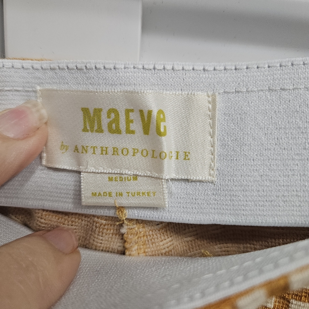 NWT Maeve Anthropologie M Stretch Mustard And Cream Checkered Pants - Picture 4 of 5